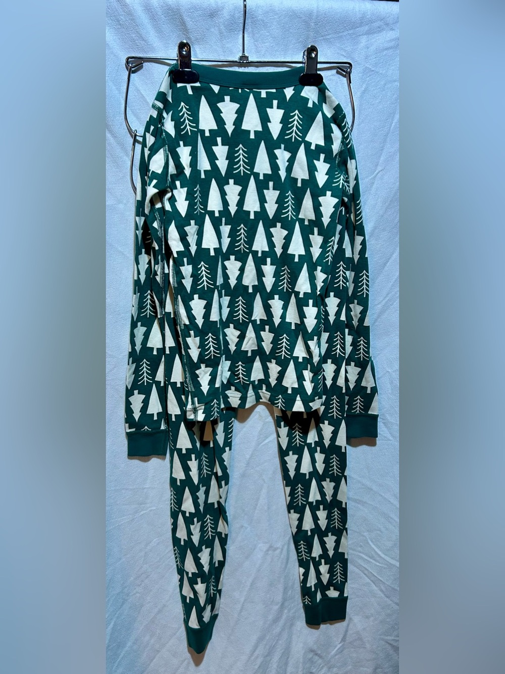 Hanna Andersson Christmas Tree Green Long John Pajama Set 12 Organic Cotton - Picture 2 of 4
